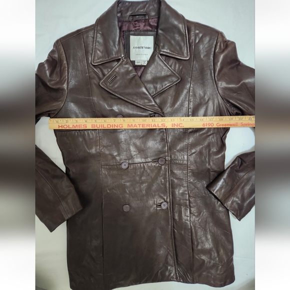 VINTAGE Chocolate Brown Andrew Marc Additions Leather Coat/ Jacket Size Small - Picture 3 of 7